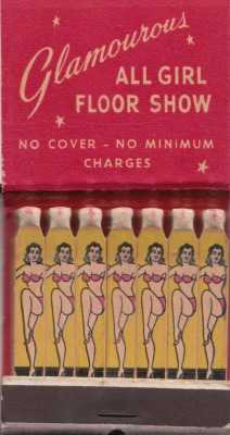 *  Glamourous  *  ALL GIRL FLOOR SHOW  * Vintage Burlesque nightclub matchbook interior..