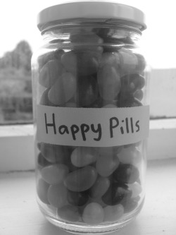 yetanotherbrokengirl:  Story behind this:My best friend hadn’t been at school for a week or so as her depression was quite bad so I filled this jar with jelly beans and put the label “happy pills” on it. I also wrote her a letter about how much