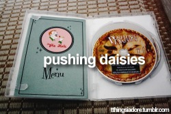  Things I adore: Pushing Daisies  I really love how the insert for the Pushing Daisies DVD is a menu and all the DVDs are  pies. Its so goddamn adorable and, in general, I like when the DVD/blu-ray case for something is themed after the thing, instead