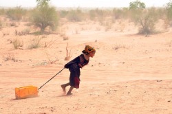 Folks - This Is A Child! Displaced: A Malian Refugee Pulled A Jerrycan Of Water At