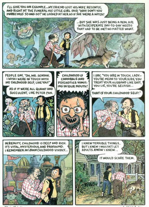 neil-gaiman:  Childhood is cannibals and psychotics vomiting in your mouth. Yes. RIP the wonderful Maurice Sendak  blowncovers:  We’ll miss you. 