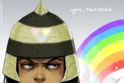 sworcery:  “Ugh, rainbows…” - painting by reapersun at reapersun.tumblr.com.  DOING THIS ONE TOO hehe