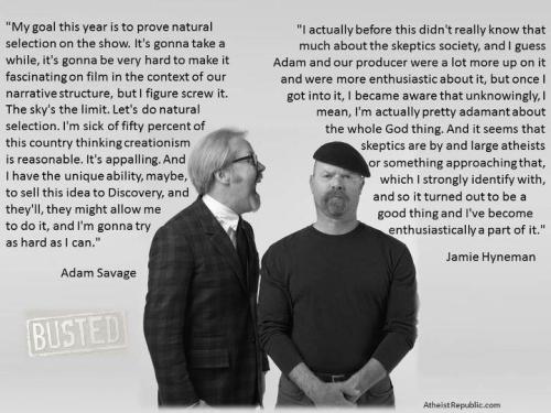 religiousragings:  Busted  I knew I loved Myth Busters for a reason other than the constant explosions. But what are they going to do when they bust creationism and there’s nothing to explode? Make some creationists’ heads explode, I guess.