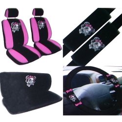 11PC Pink Lady Skull Seat Cover Combo Kit