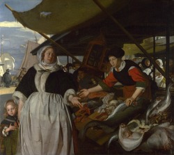 Emanuel de Witte, Adriana van Heusden and daughter at the new fishmarket (1662)