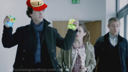 sherlockholdingpairsofthings:  The Magikarp is Molly and the Shaymin is Jawn.  Sherlock Holding Pairs of Things Week: Day 3