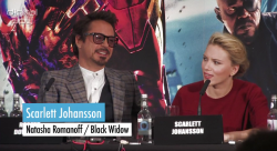  Reporter: I have a question to Robert and to Scarlett. Firstly to Robert, throughout Iron Man 1 and 2, Tony Stark started off as a very egotistical character but learns how to fight as a team. And so how did you approach this role, bearing in mind that
