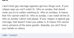 thelyragw:   Did this person just argue for gay marriage while referencing Doctor who?     
