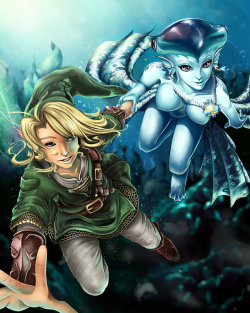 fuckyeahocarinaoftime:  Link and Princess Ruto - Bathe in Time by ProjectVirtue 