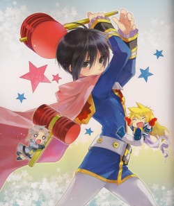 valkyria422:  From Tales of Destiny - Director’s Cut - Akira Caskabe Artworks Trivia: Leon is the only male character to learn Pow Hammer, which is a spell that only female characters so far use. Throwing in the fact that he’s only 5’3”, there