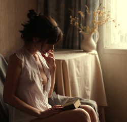 iluvbillyelliot:  Reading with your blouse open, boos showing is sexy.   She&rsquo;s so Transparently Beautiful