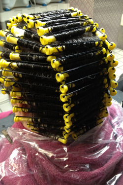 myhairspiration:  I did a perm with the tiny yellow rods today! Whew, it was a lot of work (this is after saturation rinsing - and possibly after neutralizing as well - which is why the hair is looking separated. Remember to look for good ‘ol SSTT