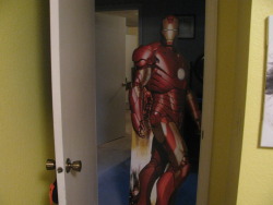 thneed-ler:  OHY MY GOFD I JUSTA OPEFNED MY DOOR AND MY BROTHER PUT HIS STUPID IRON MAN CUTOUT THERE AND I SCREAMED SO LOUD JFC  Maybe it&rsquo;s a good thing that my house isn&rsquo;t investing in a bunch of cardboard cutouts.  Because this would happen.