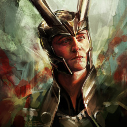 alicexz:  This painting was done with a combination of 1.) my desire to experiment with as many fucking brushes as possible, and 2.) my unending lust for this incredible Loki figurine that I’m still trying to talk myself out of blowing 赨 on. Does