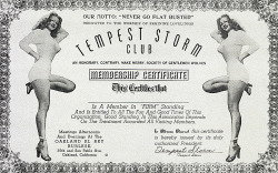 What your Membership Certificate looked like, if you&rsquo;re a card-carrying member of the Official Tempest Storm Fan Club..