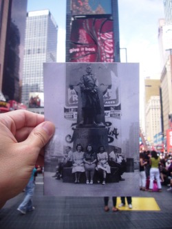 dear-photograph:  Dear Photograph, The year was 1943 and Mom was just 17. She and her friends visited the Crossroads of the World when the world was being torn apart by a World War. Mom and her friends are all gone now, but this photo of them lives on