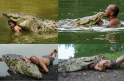 naturastregata:  everythingiscurious:  Deep in the Costa Rican jungle, a fisherman named Chito discovered a crocodile that had been shot in the eye by a cattle farmer and left for dead. Chito was able to drag the massive reptile into his boat and brought