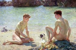 thegirlinthebyakko:  positively-lgbtq:  harcules:  moika-palace: Comrades, Henry Scott Tuke 1924. Two bros chilling at the beach 5 feet apart cuz they’re not gay    …and they were comrades  oh my god, they were comrades  