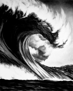 brain-food:  Photorealistic Charcoal Drawings of Epic Waves Brooklyn-based artist Robert Longo made these incredible drawings of massive, thundering waves using just charcoal (on mounted paper). Called Monsters, the drawings almost look like black and