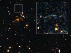 wired:  Astronomers have spotted one of the rarest and most extreme galaxy clusters in the universe and, behind it, an object that shouldn’t exist. 