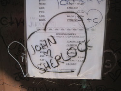 I just went to Verona.  It&rsquo;s a tradition to write the names of couples all over the area that is allegedly where the real Juliet lived.  While looking at the names, I found this gem written on a sign.  Well played, Sherlock fandom.