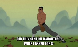 usapotterfan:  norhuu:  duckypooop:  novur:    always reblog because best crossover in history   This. Always.  76,000 notes  This is why I love Mulan so much though. In the beginning of the movie, Mulan is trying hard to fill all these preconceived