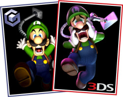 1-21pok-e-watts:  Luigi’s Mansion. Golly, I love this game. And ten years later, that game gets a sequel! Woo! So yeah, this photo from IGN shows Luigi from his Gamecube adventure next to him in his new 3DS outing. Is it me, or does 3DS Luigi look,