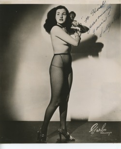 burlyqnell:   Signed vintage 50’s-era promo photo of Sally Lane (and her Monkey: &ldquo;Fifi&rdquo;)..