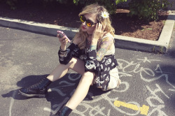 BTS my photoshoot with Brian Sorg, wearing my summer uniform: Doc Martens, 25 cent slip dress, sunglasses from Target. My phone case is from Matthew Millions in case you were wondering :D