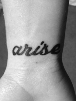 fuckyeahtattoos:  It’s small. It’s simple. It’s one word. Seemingly meaningless, but really, I like to think it exemplifies my life in its entirety. This tattoo does not represent my past. It does not represent my struggles. It represents the strength