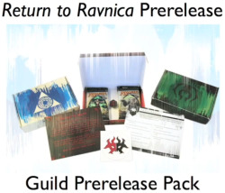 yawg07:  els-random-ramblings:  mtgfan:  Here’s a better picture of the Guild Pre-release pack. Included is: Five Return to Ravnica Boosters One special Guild oriented Booster, with special Pre-release card for your guild (that you can play with during