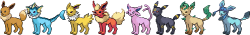 all of the eeveelutions spliced with persian. :3
