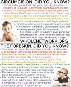 mommyslittlesunshine:  Knowledge is power. I agree, everyone finds female circumcision abhorrent, but somehow finds male circumcision OK, Because it “looks better”…   I&rsquo;m glad I&rsquo;m uncut&hellip; I love my cock just the way it is,