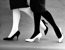 theniftyfifties:  Black and white shoes and stockings, London, 1959. Photo by John French. 