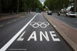 olympics:   A road is marked out with an