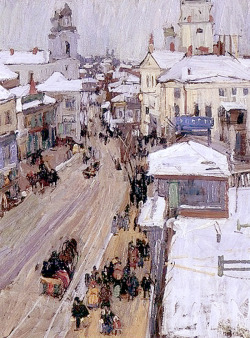 paintingbox:  Leon Gaspard (1882-1964). Russian Street Scene 1914. Oil on Canvas. 14 x11 inches 