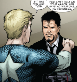 tardiscrash:   threatening another civil war—that’s rather dramatic, tony Captain America &amp; Iron Man #634  When I read this I was seriously like, Tony, did you just fucking go there? And then Steve didn’t really react so I was like, no, it’s