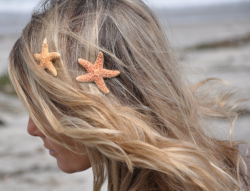 two little starfish on her hair,  two little