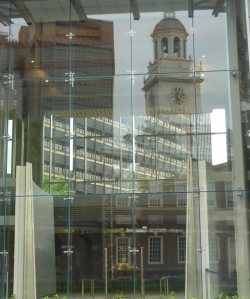 wanderingcharlotte:  The Liberty Bell. Safe and sound behind all its protective glass, reflecting back on the Independence Hall.Philadelphia USA. - Monday 14th May, 2012.