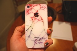 r4spberrys:  susankm:  July 2012 I cracked my iPhone back in January. I filled it in with Sharpie to make it look cool.   sick idea^ 