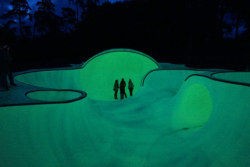aycewong:Glow in the dark skate park by artist Koo Jeong-A. He created the world’s first glow in the dark skate park entitled OTRO. The park is located in Brussels, Belgium, and has been built with a green phosphorescent concrete. via HUH Magazine