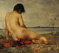 blastedheath:  mrsramseysshawl Maurycy Trębacz (Polish, 1861-1941), Akt męski na tle pejzażu [Male Nude in a Landscape], 1887. Oil on canvas. National Museum, Warsaw. 