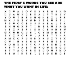  psych-facts: Our psychological state allows us to see only what we want/need/feel to see at a particular time. What are the first three words that you see?   Love. Inteligence &amp; Freedom!