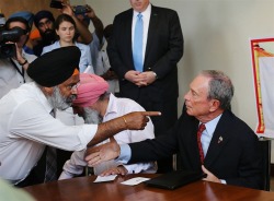 politics-war:  New York Mayor Michael Bloomberg meets with area Sikh members at the Sikh Cultural Society in Queens following the deadly shootings at a Sikh temple in Wisconsin by an Army vet on Aug. 6, in New York City. The suspected gunman has been
