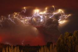dragon-woman:  Lightning flashes around the ash plume of the Puyehue-Cordon Caulle volcano chain near Entrelagos, Chile