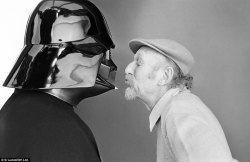 Darth Vader enjoying a rare tender moment with Empire Strikes Back director Irvin Kershner