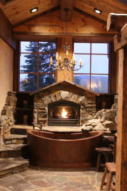 Log-Cabins:  I’d Love To Soak In This Tub In Front Of That Fire.  Honestly, How
