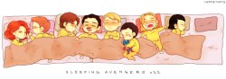 kathrynthefangirl:  lucifer-the-morning-star:  wesleyaccola:  kitcatitalica:  iowesherlocksomuch:  fleetingpariah:  Sleeping Baby Avengers. I just… I can’t even… And baby Clint is holding baby Natasha’s hair.And baby Tony has a taped-on mustache.And