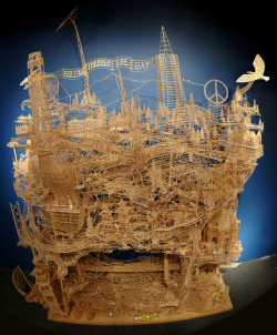 Scott Weaver&rsquo;s giant toothpick sculpture of SF IS ALSO A RIDE FOR PING PONG BALLS