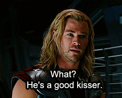 andywarhols:    Thor: You know who’s looking fine tonight? Loki. Steve: Okay, you did not just say that.   